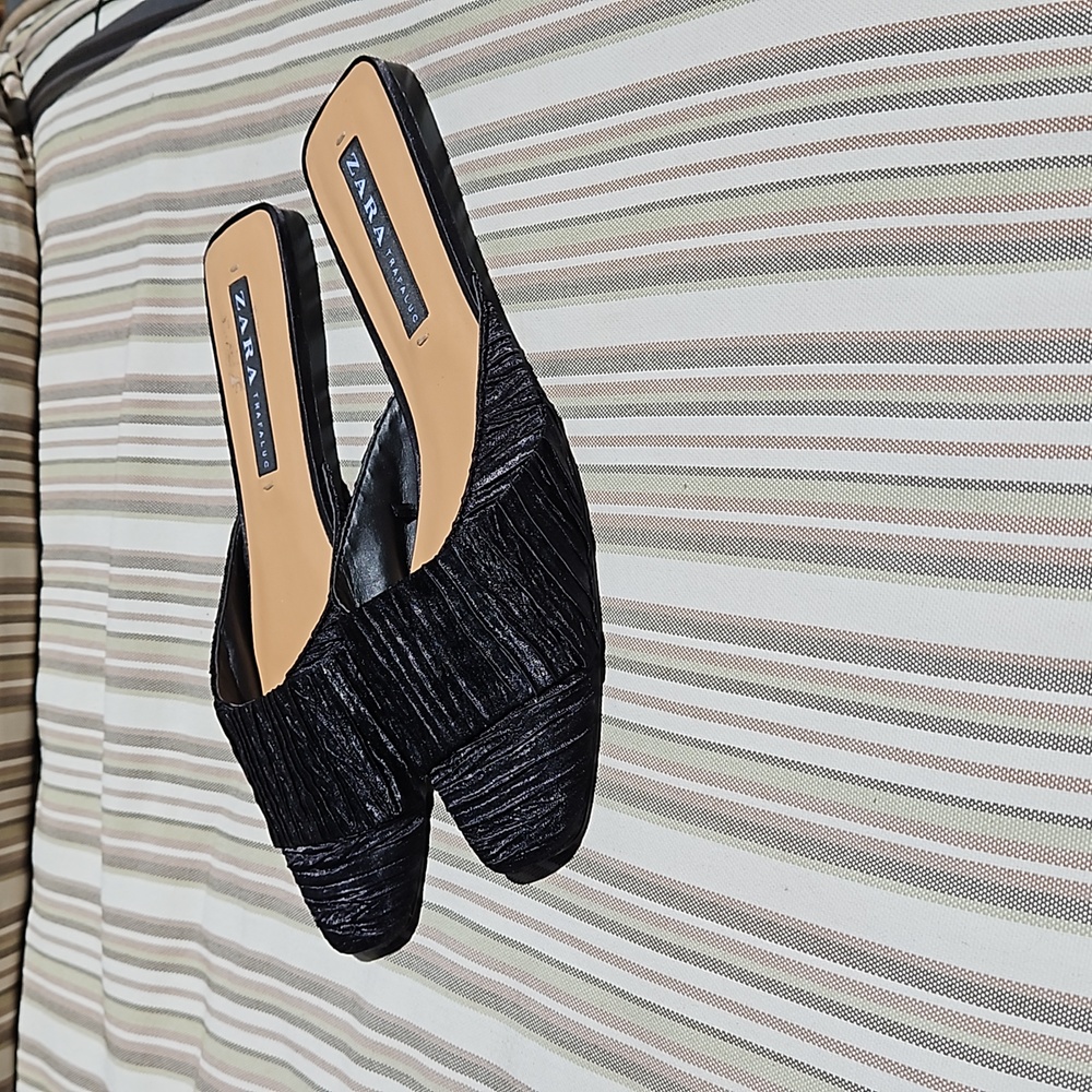 Zara black flats silk slides 39 /9